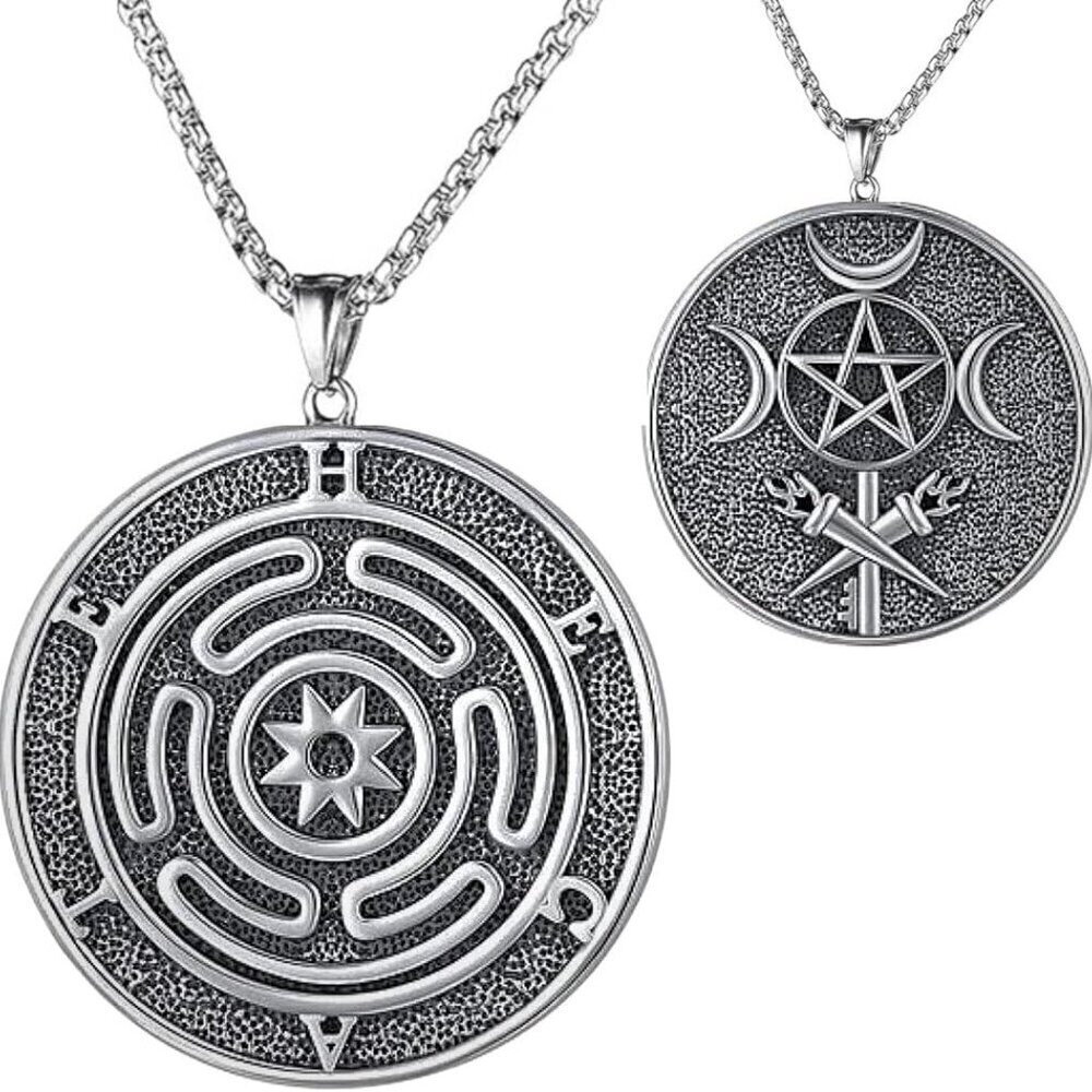 Hecate Necklace Stainless Steel Triple Moon Goddess Magic Pendant Unisex